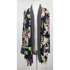 VTG M Polo Tsuru Rayon Kimono Womens One Size Black Floral Open Sweater